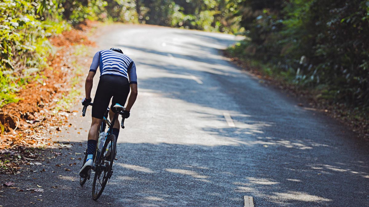 Asian Men Are Cycling Road Bike In The Morning.he Is On A Forest