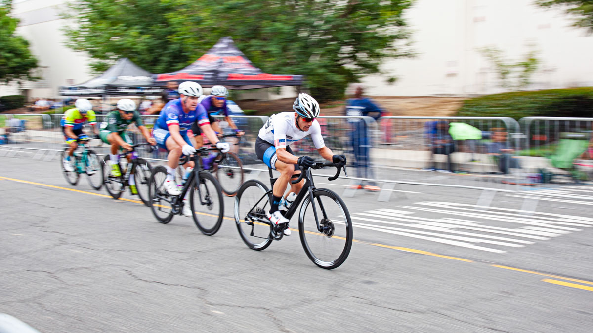 Cyclists Racing At A Bike Race In A Pack