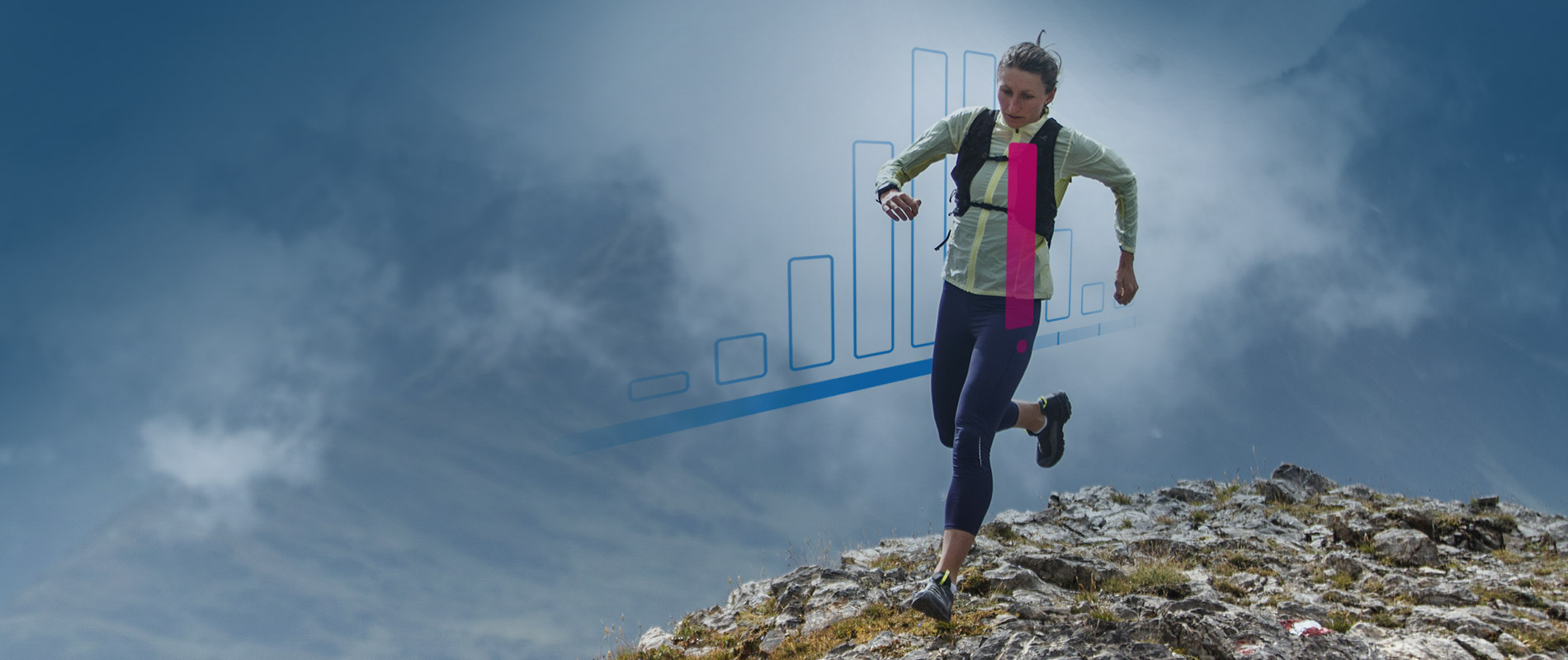 Woman Trail Running On Top Of A Mountain