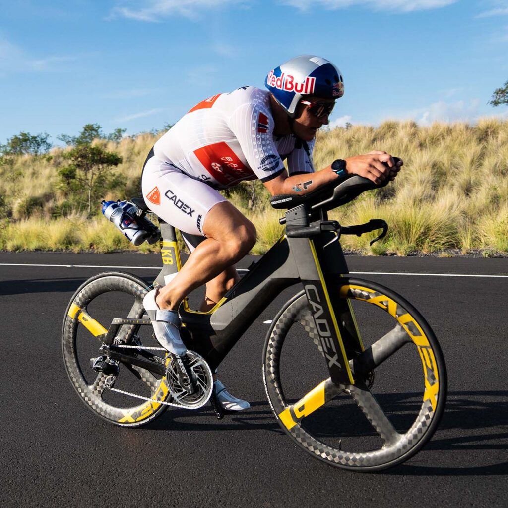 Kristian Blummenfelt racing on the bike at Kona 2022