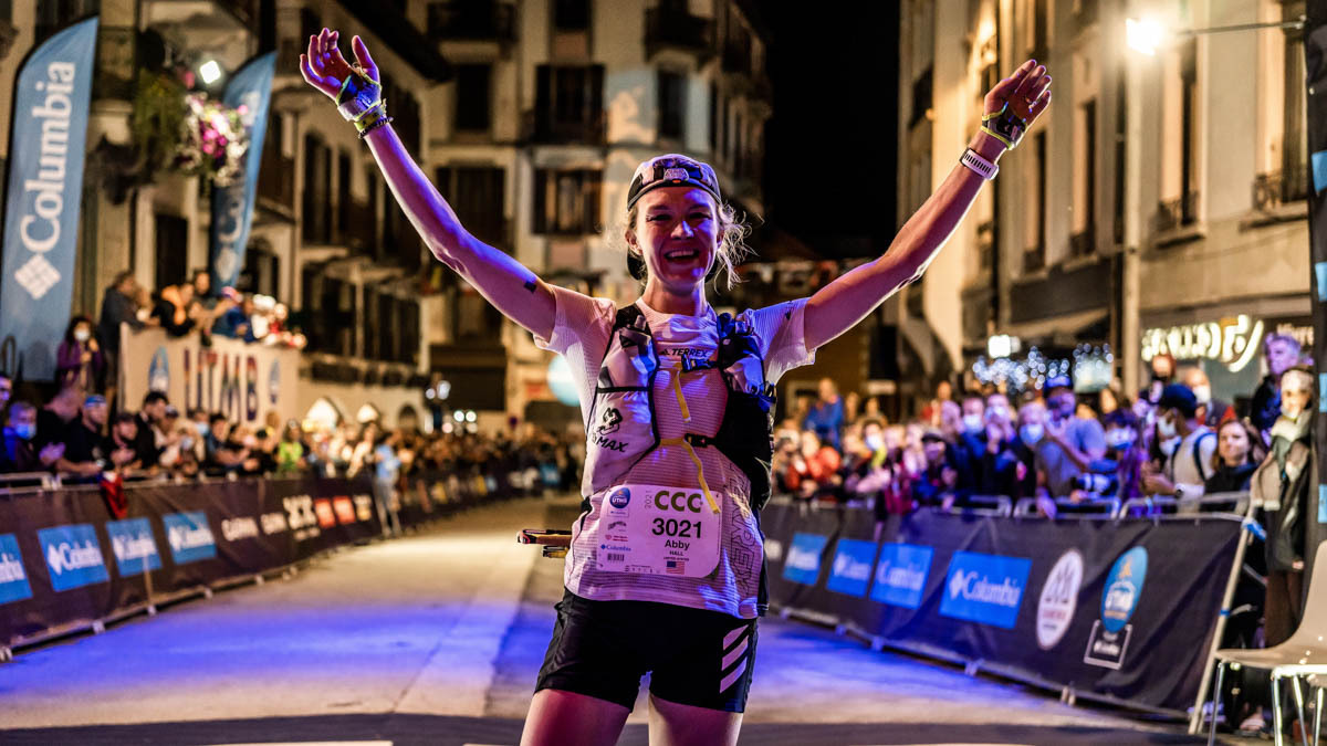 Abby Hall Raises Hands At The 2021 Ccc Utmb Finish Line And Wins Second Place
