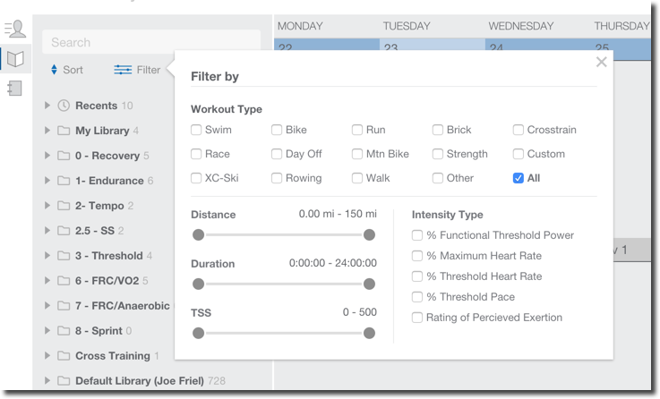 Trainingpeaks Coach App Library Workout Filter View